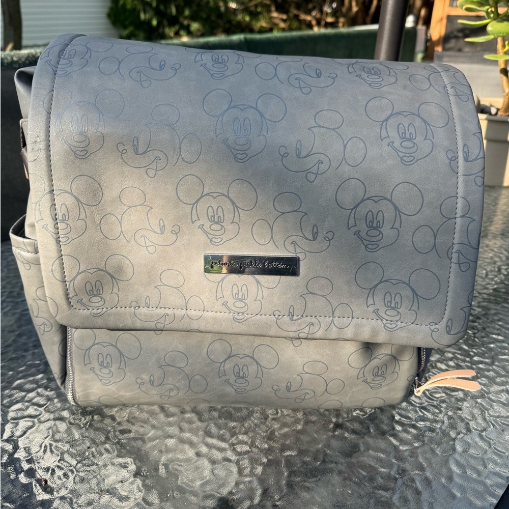 Petunia pickle bottom boxy backpack diaper bag in Mickey Mouse print.